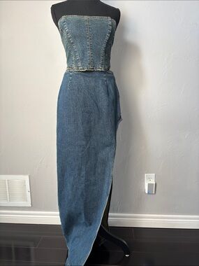 AFRM Strapless Denim A-Line Maxi Skirt - Blue